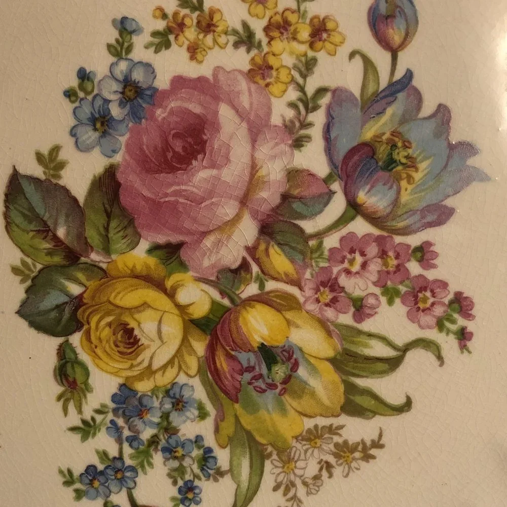 Cream Floral Scalloped Serving Platter